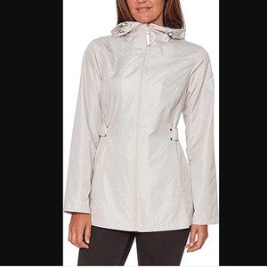Jones New York Women's Rain Jacket Parka In A Pocket Windbreaker Beige Polka Dot